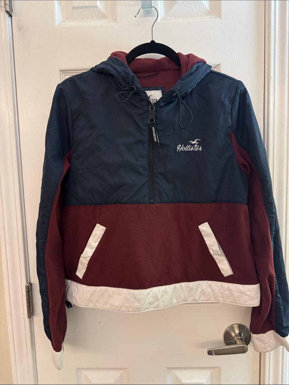 HOLLISTER Colorblock Fleece Windbreaker 1/2 Zip Hooded Pullover Jacket Size Med